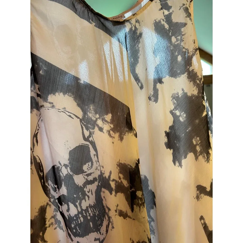 NWT Skull Print Sleeveless Tunic Dress One Size Sheer Tattoo Goth Alternative - Picture 9 of 11